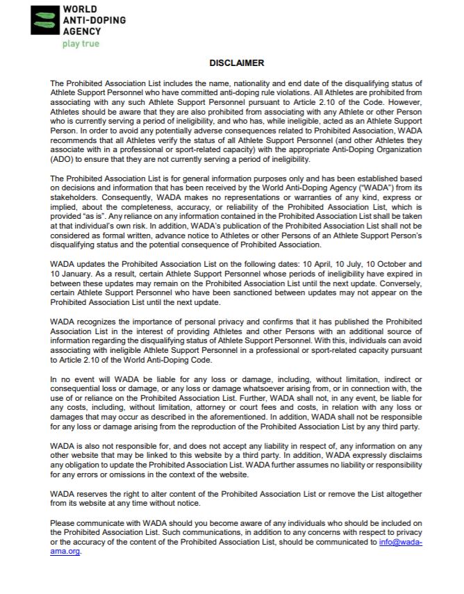 Prohibited Association List