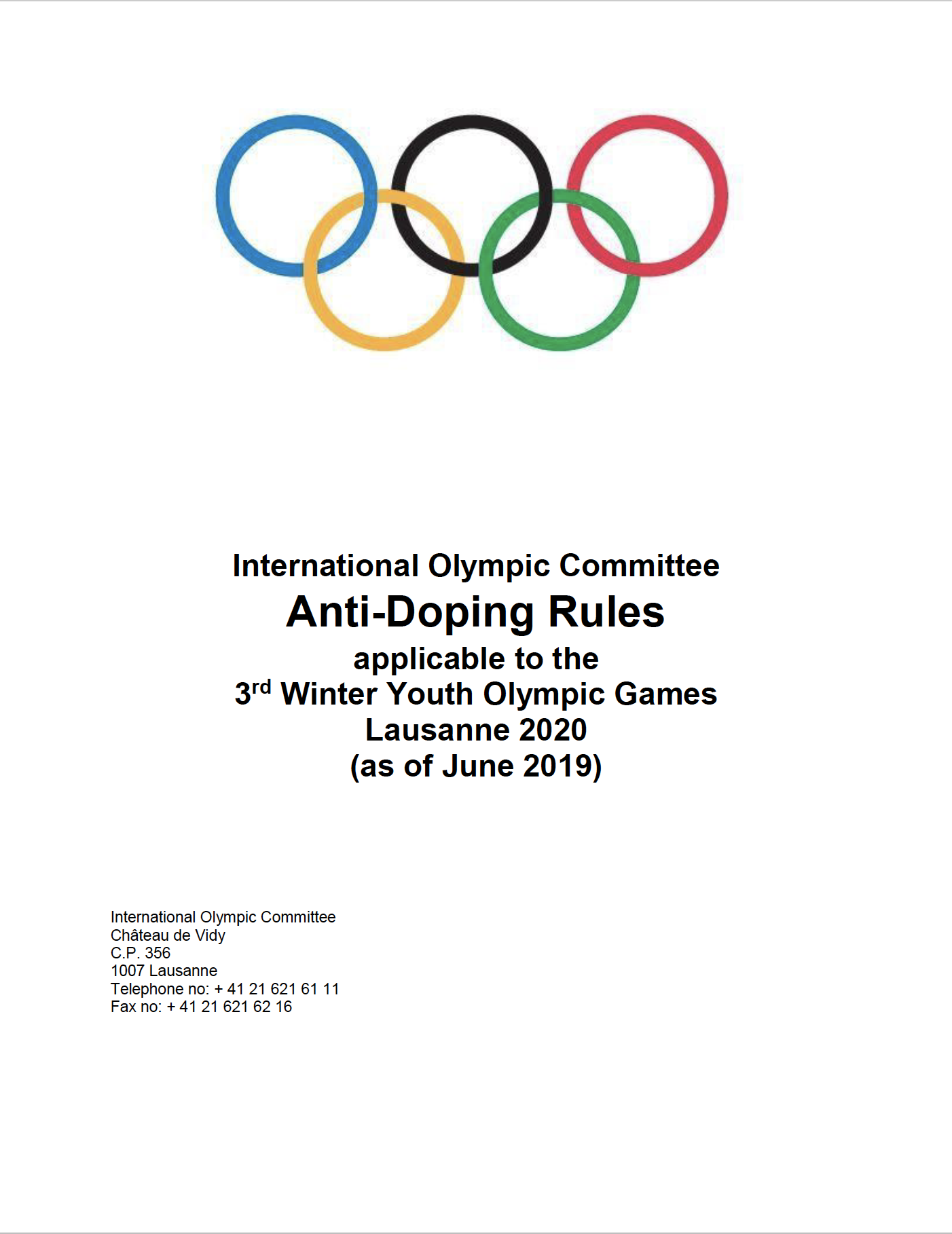 Lausanne 2020 Anti-Doping Rules